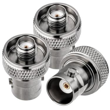 Imagem de Adaptador BNC fêmea para SMA fêmea, 2 peças, material de cobre, conector de acabamento galvanizado preto para antena de rádio portátil HAM (144/430MHz), compatível com Baofeng UV-5R Quansheng Yaesu