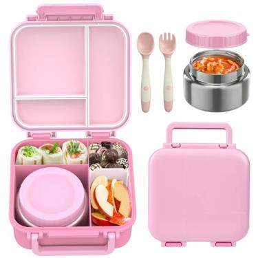 Imagem de BEAQUEE Bento Box para crianças com garrafa térmica de sopa (255 g) – Lancheira infantil Bento com jarra de comida isolada à prova de vazamento, conjunto de recipientes de almoço quente e frio para