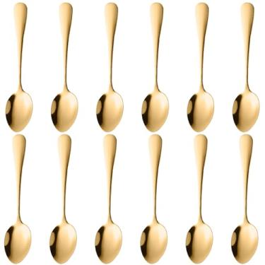 Imagem de Conjunto de 12 colheres de café expresso Demitasse, mini colheres de café de aço inoxidável para sobremesa, chá, aperitivo, lavável na máquina de lavar louça, pequenas colheres de chá para mexer