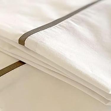 Imagem de Toesty Lençóis – lençol de cima semiajustado de tamanho casal, mistura de algodão, lençol de cima sem dobra para facilitar a confecção da cama, ideal para trailer, acampamento, dormitório ou roupa de