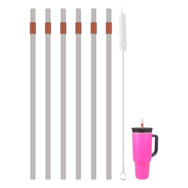 Imagem de KLOWOAH Canudos de substituição para copo Owala 1,134 g, com 1 pincel, pacote com 6 (cinza-laranja)