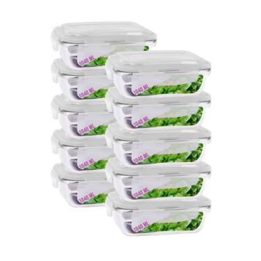 Imagem de Kit 10 Potes Hermetico  Vidro Transparente 1040ml Marmitas 4 Travas
