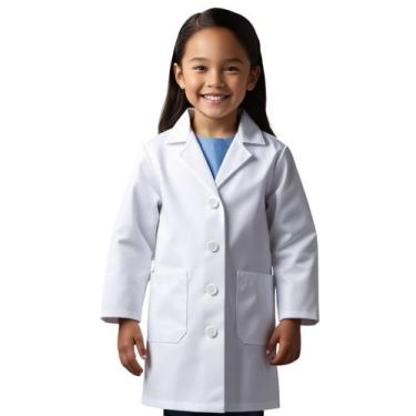 Imagem de Jaleco Educação Infantil Branco com Manga Longa para Crianças Tamanho 