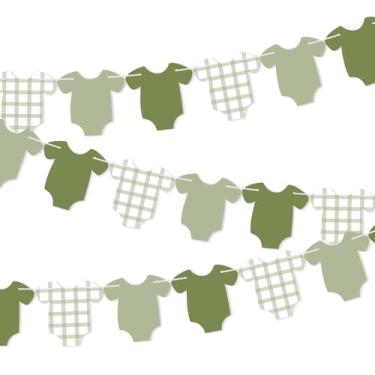 Imagem de Weysat 2 peças de roupas de bebê faixa para bebês meninos meninas decorações de chuveiro body verde varal faixa gênero revelar aniversário roupa de festa neutra papel decoração suprimentos