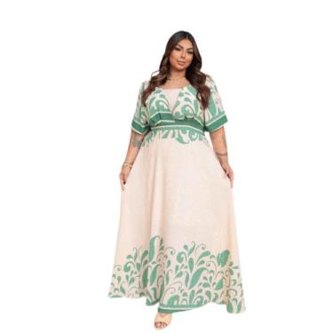 Imagem de Vestido Longo Estampado Plus Size 8 Geração G1 G2 G3 G4 - Reyn Store, 
