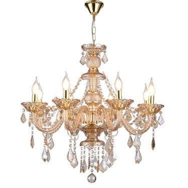 Imagem de Vimatto Lustre de cristal âmbar de 8 luzes, luminária pendente de vela de cristal luxuosa moderna K9, luminárias de teto de cristal de luxo para sala de estar, cozinha, sala de jantar (8 luzes)