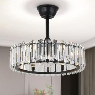 Imagem de Finktonglan Ventiladores de teto de cristal com luzes e controle remoto, lustre moderno de 50,8 cm, ventilador de teto com altura ajustável, ventilador de lustre para sala de jantar, sala de estar