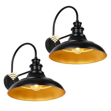 Imagem de Diyel Luzes de celeiro ao ar livre com sensor de crepúsculo ao amanhecer, arandelas de parede externas de 40,6 cm, lâmpadas de parede externas com pescoço de ganso rústico, lanternas de parede