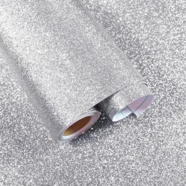 Imagem de FANCYEASY Papel de parede prateado com glitter, papel de parede prateado para paredes, papel de contato com glitter para armários, rolos decorativos espessos removíveis para gavetas de artesanato DIY