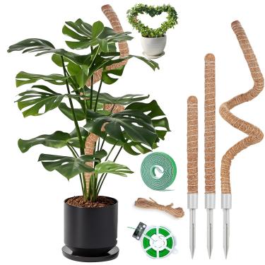 Imagem de Pacote com 3 mastros de musgo, 71 cm, 122 cm, 160 cm, suporte para plantas de interior trepadeiras, estacas dobráveis de suporte para plantas em vasos, pothos, filodendro