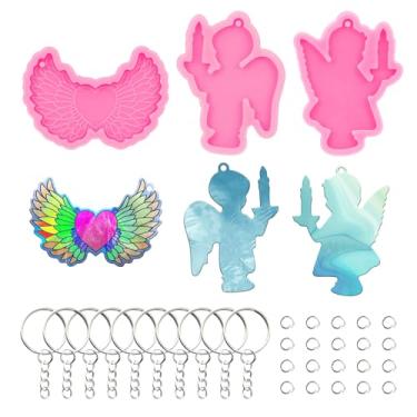 Imagem de Angel Wings Kit de moldes de silicone com 33 peças, anjo, menino, menina, asas de coração, moldes de resina para chaveiros faça você mesmo, colar com pingente, joias, artesanato, molde de bolo de