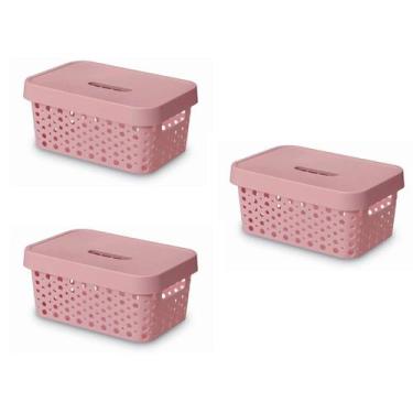 Imagem de Kit 3 Caixas Organizadoras Multiuso Trama Rattan 4,5l Rosa - Usual Uti