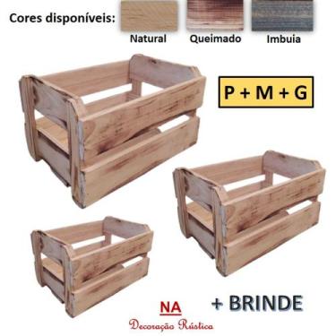 Imagem de Kit 3 caixa caixote de feira frutas ripado decorativo festa presente c