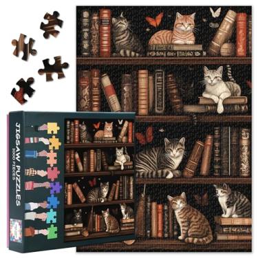 Imagem de 1000 Pieces Jigsaw Puzzles for Adults, Cats Lounging Among Bookshelves Jigsaw Puzzle, Vintage Bookshelves Puzzle for Adults, Educational Fun Games or Toys for Elders Friends 20X27 INCH
