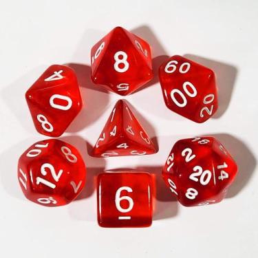 Imagem de Conj. de 7 Dados RPG 60% OFF SUPER PROMO, Vermelho translúcido