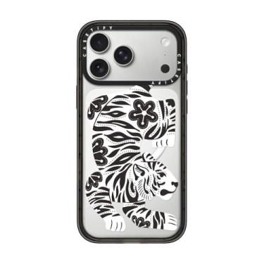 Imagem de CASETiFY Capa Impact para iPhone 17 Pro Max [fina/compatível com Magsafe/2,5 m. Proteção contra quedas de grau militar 4X] - Tigre prateado - preto transparente