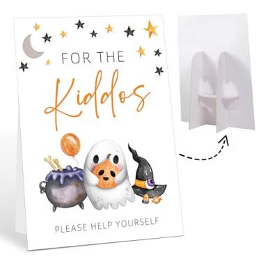 Imagem de For The Kiddos Favors Placa de mesa para decorações de festa de Halloween, 20 x 28 cm Little Boo Caldeirão Lua projetada placa de mesa para atividades de chá de bebê Halloween revelar aniversário