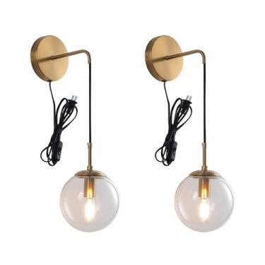 Imagem de Luminária de parede com plugue ajustável com cabo de encaixe vintage industrial arandelas de parede com tampa de vidro para interruptor E27 lâmpadas de parede sala de estar quarto (lâmpada não