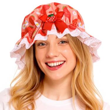 Imagem de Itscolofy Strawberry Hat for Women Adult, Strawberry Costume Accessories Bucket Hat, Berry Costumes for Halloween Cosplay Party Dress Up