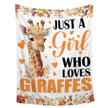 Imagem de Cobertor de girafa, Just A Girl Who Loves Giraffes, cobertor para meninas e mulheres, decoração de animais super macio, colcha para sofá, cama, presentes para amantes de girafas, 101,6 cm x 127 cm
