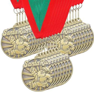 Imagem de Loetere 30 peças/60 peças medalhas de Natal a granel 5 cm ouro prata medalhas de Natal Papai Noel corrida rena boneco de neve elfo pão de gengibre homem casa árvore troféu prêmio para festa de Natal