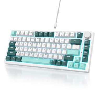 Imagem de Owpkeenthy Junta de teclado para jogos 75% montada, teclado mecânico com fio de 82 teclas intercambiável a quente com botão interruptor vermelho linear RGB retroiluminado para PC e laptop (floresta)