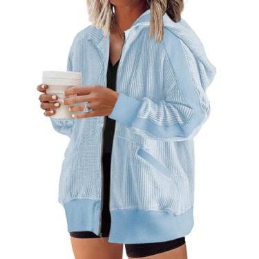 Imagem de Jaqueta Eytino Plus Size casual de manga comprida com zíper azul claro