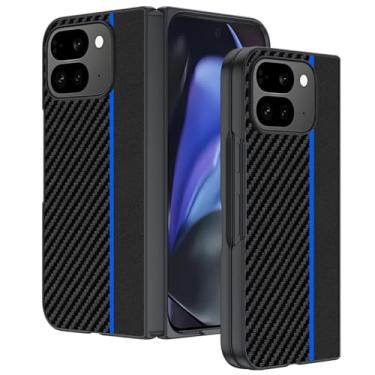 Imagem de LTLMYDAM Capa antiqueda para Google Pixel 10 Pro Fold, textura de fibra de carbono, elegante, antiderrapante, capa de telefone fosca para homens e mulheres, azul, 10 dobras profissionais