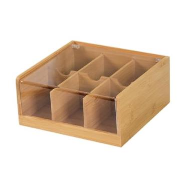 Imagem de Ｂｅｓｇａ Organizador de saquinhos de chá de bambu, recipiente leve, simples, para mesa, caixa de armazenamento dividida para loja, café, estação de, 6 Grades