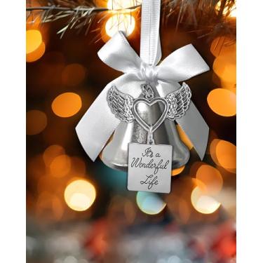 Imagem de Enfeite de sino de Natal com asas de anjo e coração, é um pingente de vida maravilhoso para decoração de lareira de árvore de Natal