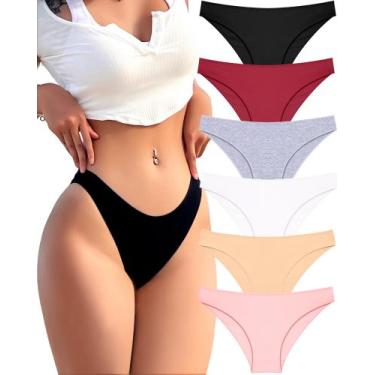 Imagem de Cuecas de biquíni femininas de algodão FINETOO, pacote com 6, S-XL