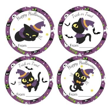 Imagem de Adesivos de Feliz Dia das Bruxas, 60 peças de adesivos de presente de gato assustador autoadesivos para sacolas de Halloween, selos de envelopes, decoração de festa