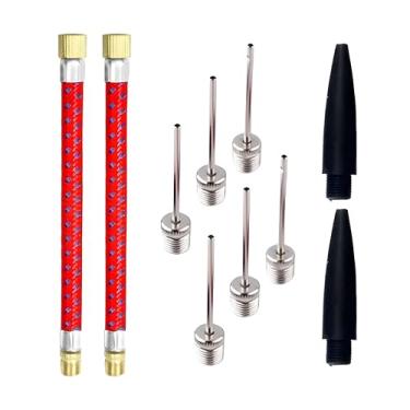Imagem de Kit Completo de Bicos Para Bomba de Ar 10 Peças (2 Mangueiras + 2 Bicos de PVC + 6 Bicos Tipo Agulha de Aço) Jogo de Bico Para Encher Bolas, Balões, Pneus, Colchão e Infláveis