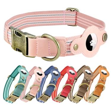 Imagem de Coleira AirTag para cães grandes, coleira de nylon refletivo macio com suporte AirTag - Coleira de couro ajustável para cães Apple Airtag com fivela de metal - rastreador GPS Apple Air Tag Coleiras