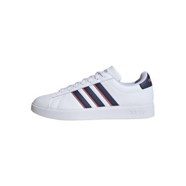 Imagem de adidas Grand Court 2.0 Tênis feminino, Calçado branco/azul escuro/Pri Loved Scarlet (Id2947), 39
