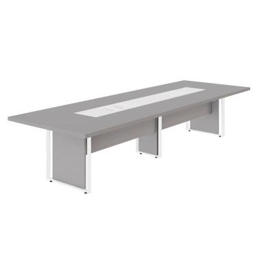Imagem de Mesa de Reunião 360cm Corporativa 6 Pessoas com Caixa de Tomadas Corporate Cinza Sagrado/ Branco
