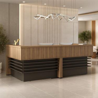 Imagem de Balcão para Atendimento Recepção 295,4cm X 147,7cm com 4 Gavetas Nogal/Preto