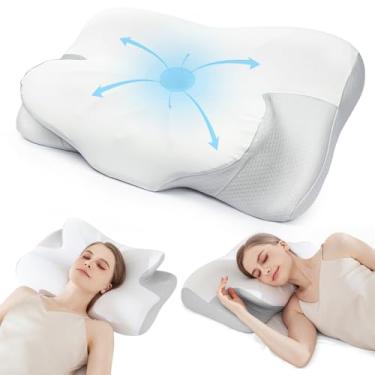 Imagem de Almofada de pescoço cervical para dormir – Almofada ergonômica de espuma viscoelástica para alívio da dor no pescoço, travesseiro de contorno refrescante para adultos, dorminhocos laterais das costas