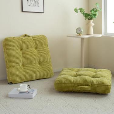 Imagem de Almofada lavável de chão para adultos, almofada de meditação, assento quadrado grande, capa de veludo cotelê tufado removível, para sala de estar ou ioga, 55 x 55 cm, pacote com 2, lavável na máquina