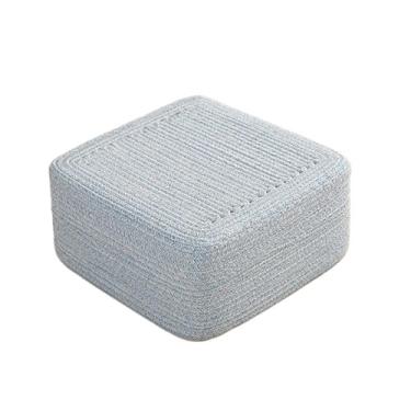 Imagem de pufe Almofada de futon para casa chão espessada Fio algodão quadrado tecido banquinho curto Sala estar Varanda Mesa centro Pequeno banco para sentar(Blue,40x40x30cm)