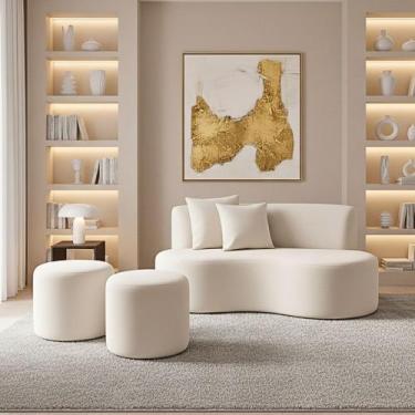 Imagem de Conjunto Sofá Curvo Orgânico + 2Puffs Nature Gaia Suede Branco - Monta