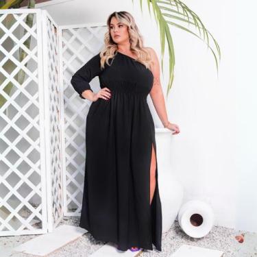 Imagem de Vestido Plus Size Feminino Com Fenda Corte Acinturado Elegância Para N