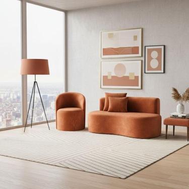 Imagem de Conjunto 01 Poltrona + Sofá Curvo Orgânico Nature Gaia Veludo Terracot