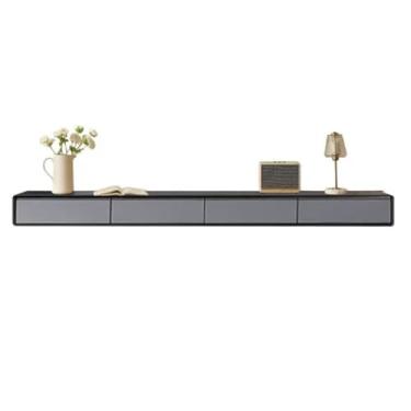 Imagem de Prateleiras montadas na parede de 159.8 cm a 239.8 cm armário de TV flutuante unidade de TV armário de TV madeira/marrom/branco/preto, centro de console de mídia de entretenimento, comumente usado em