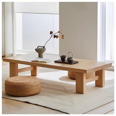 Imagem de Mesa de chão, janela de sacada, mesa de chá, tatami, madeira, mesa de centro, mesa baixa para sentar no chão, mesa baixa multifuncional (cor de tronco 120 x 60 x 38 cm)