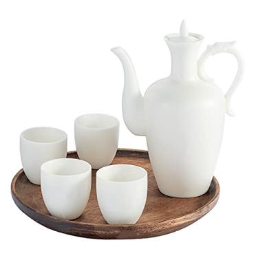 Imagem de JOEUQK Conjunto de saquê de cerâmica, conjunto de saquê japonês, copo de saquê moderno usado para festa em casa e ótimos presentes, 4 copos de saquê + 1 pote de saquê + 1 bandeja