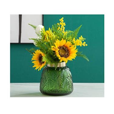Imagem de Flor artificial em vaso flor de girassol artificial, arranjo de flores artificiais, decoração de vaso de buquê, decoração floral para casa, arranjo de flores de plantas artificiais (cor: E)