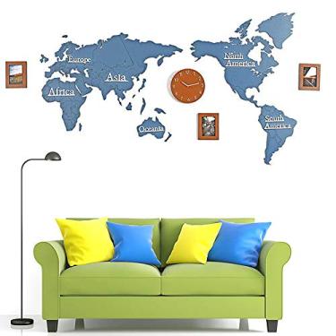 Imagem de Relógio de parede criativo para decoração de casa, mapa-múndi para casa, tique-taque, decoração de parede, relógio de parede, mudo faça você mesmo, mapa do mundo 3D, relógio de parede com moldura