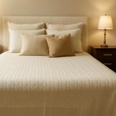 Imagem de Kit Colcha Decorativa Algodão Manta para Sofá Luxo 2 peças (Cru)