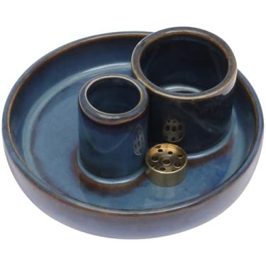 Imagem de Suporte para queimador de incenso de cerâmica 4 em 1, suporte Palo Santo, suporte de sálvia de 12,7 cm para queimar, bandeja coletora de cinzas para sala de meditação, decoração de escritório em casa